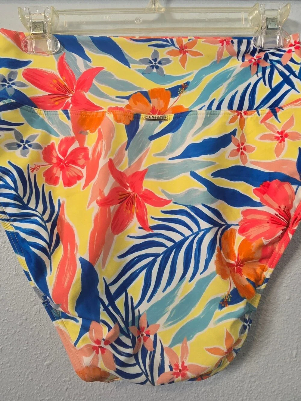 Sunsets Tropical Floral Bikini Bottoms in Yellow Coral Blue Sz L